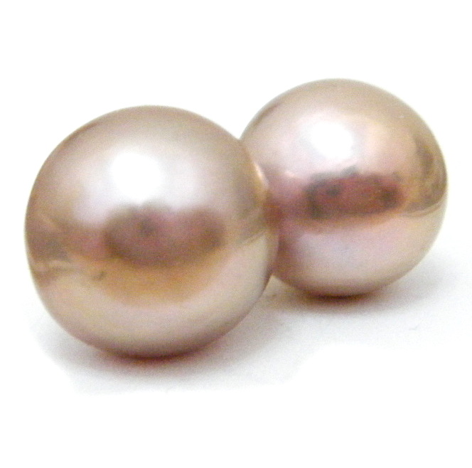 Beige Pink 13.5mm Button Pearl Stud Earrings